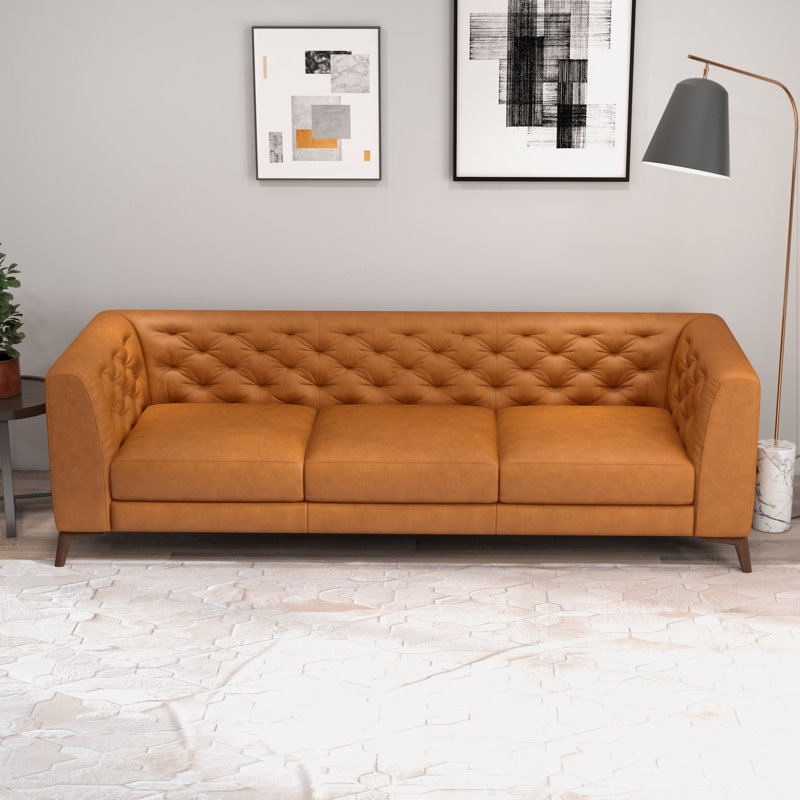 Steelside™ Kaylie 90" Modern Luxury Genuine Leather Comfy Couch Wayfair